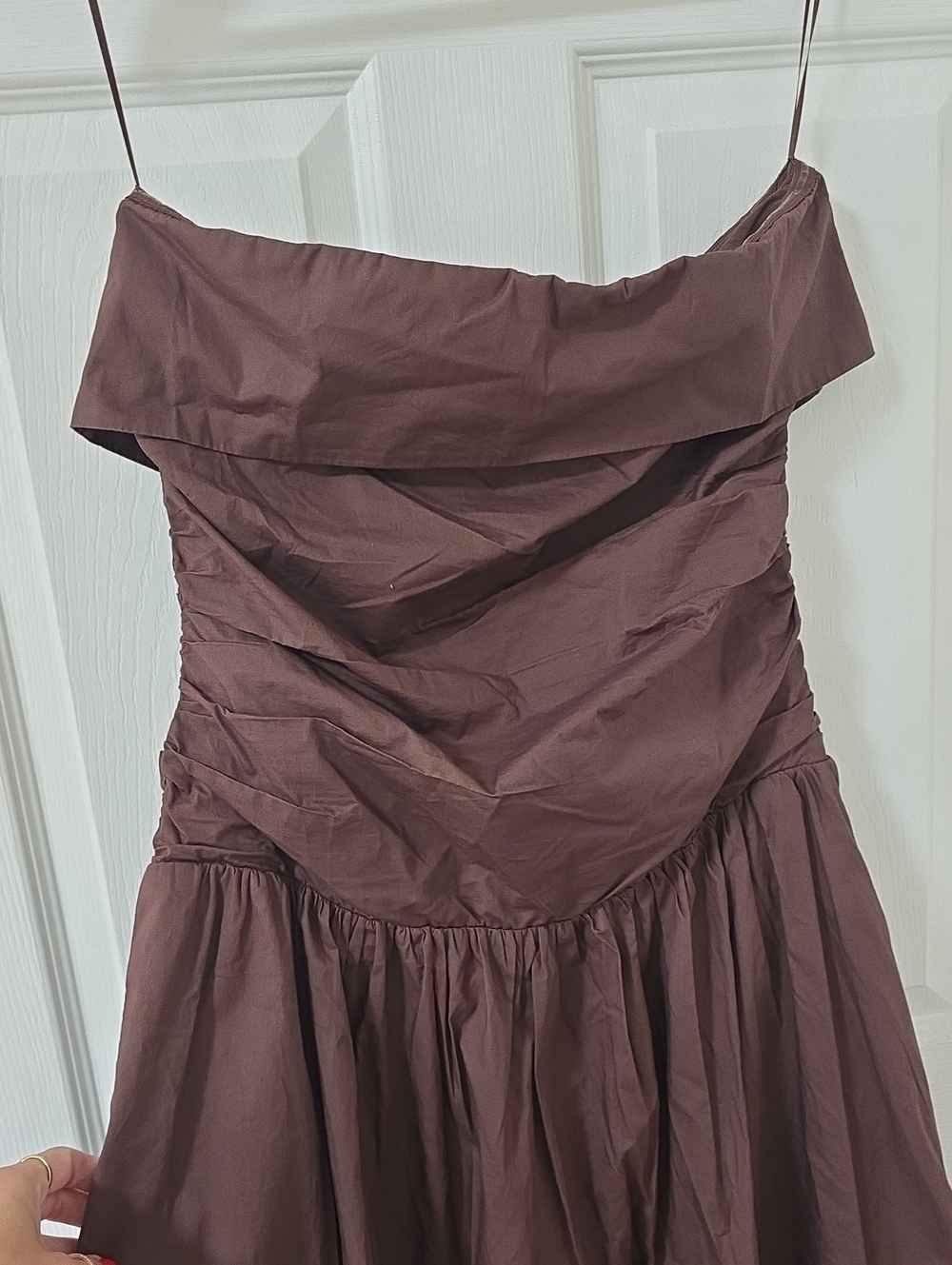 Nia Freya Chocolate Brown Strapless Bubble Hem Midi Dress New Size L - Picture 4 of 9